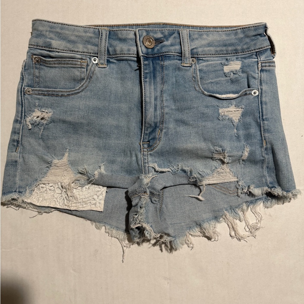 american eagle cut-off denim shorts, embroidered pockets, women's size 6